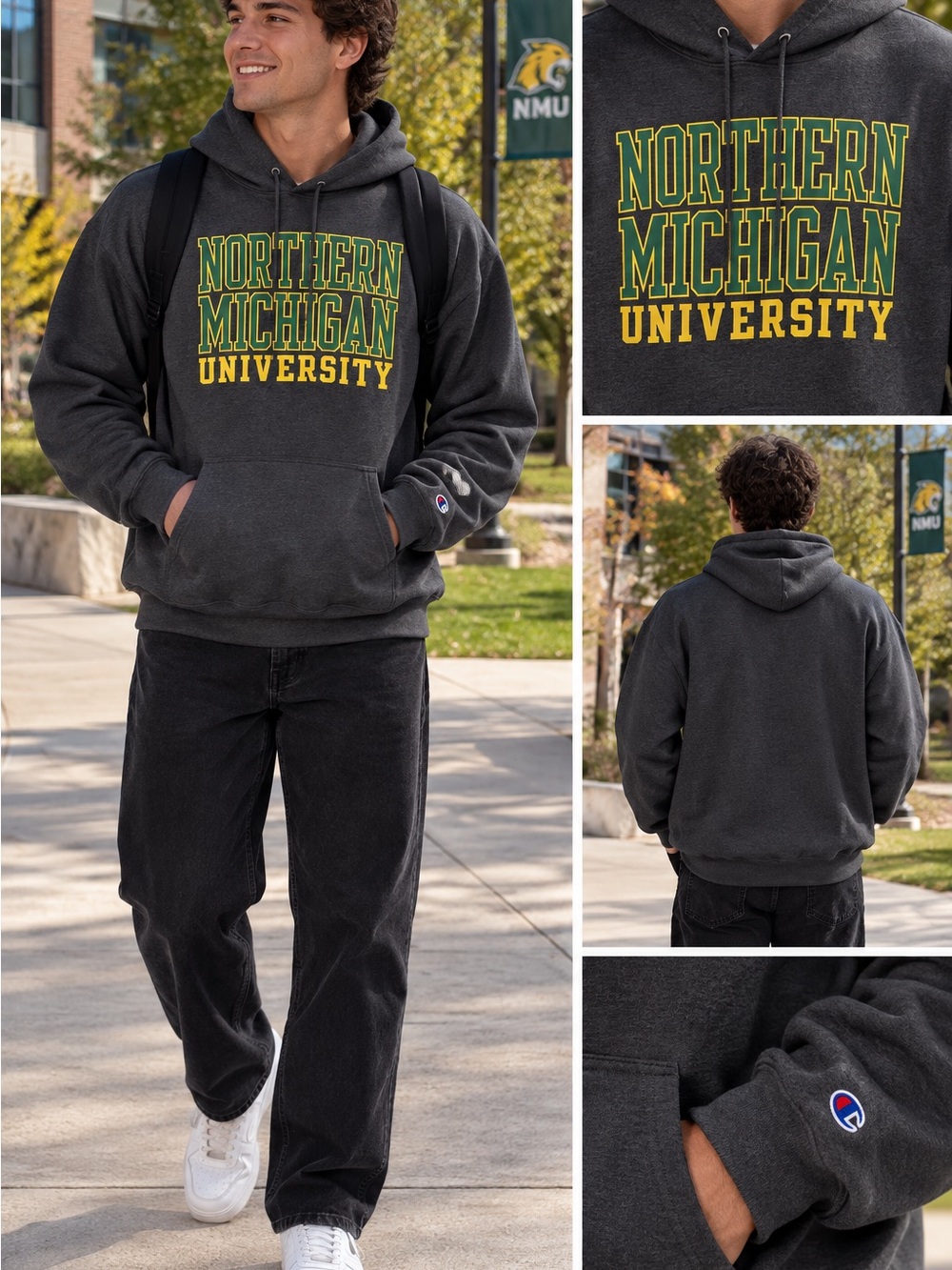 Champion Northern Michigan University Charcoal Hooded Sweatshirt XL